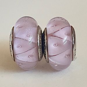 Set of 2 Pandora Retired Pink Looking Glass Murano Charms